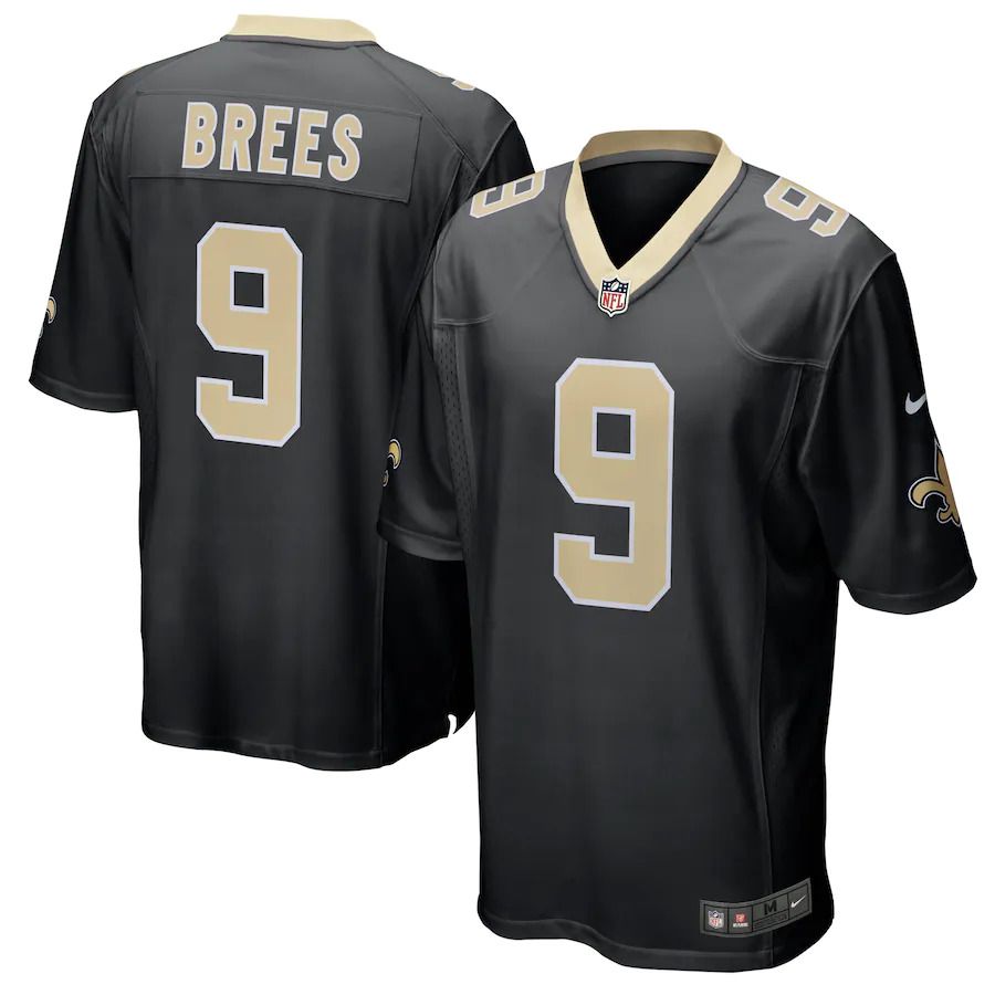 Men New Orleans Saints 9 Drew Brees Nike Black Team Color Game NFL Jersey